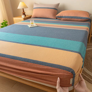 100% Cotton Fitted Sheet Stripe Style Bed Cover Skin-friendly Mattress Cover sabanas Adults Kids Bed Sheets (No Pillowcase)