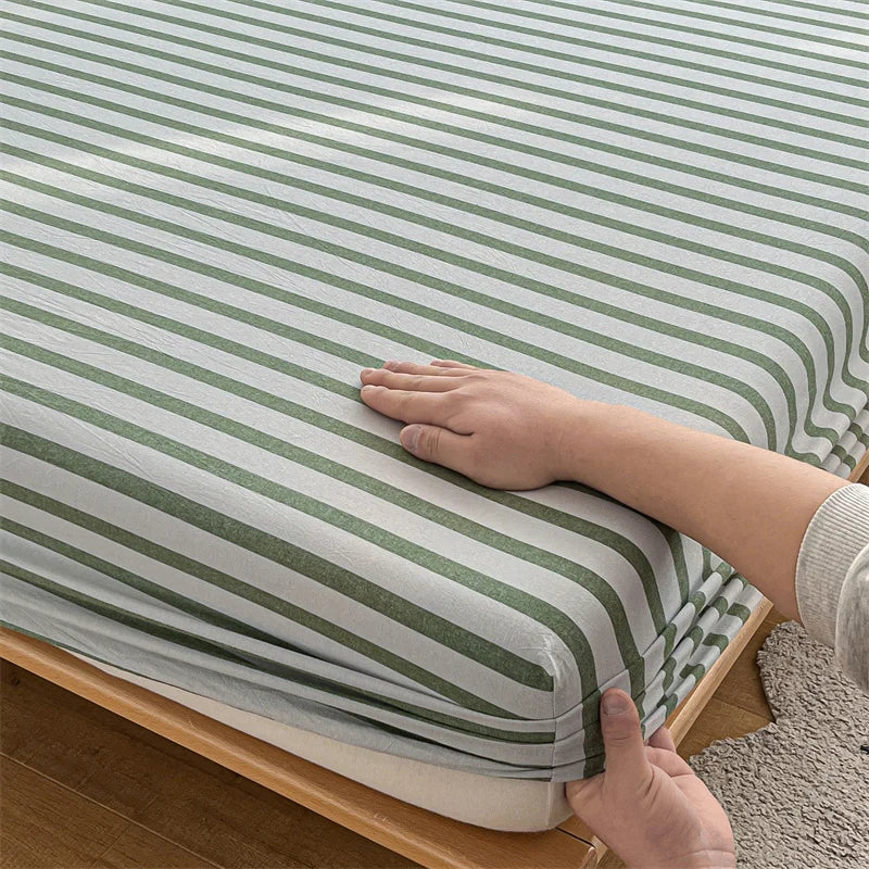 100% Cotton Fitted Sheet Stripe Style Bed Cover Skin-friendly Mattress Cover sabanas Adults Kids Bed Sheets (No Pillowcase)