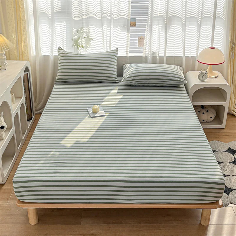 100% Cotton Fitted Sheet Stripe Style Bed Cover Skin-friendly Mattress Cover sabanas Adults Kids Bed Sheets (No Pillowcase)